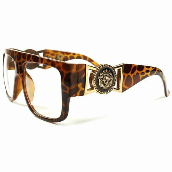 Hip Hop Swag Night Clubbing Party Tortoise Bling Clear Lens Eye Square Glasses - Picture 2 of 4